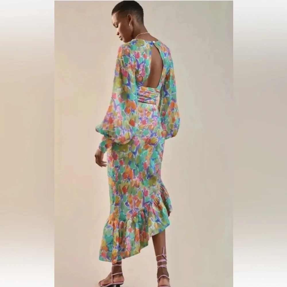 Anthropology Hope For Flowers Asymmetrical Slim Floral Midi Skirt Sz Medium